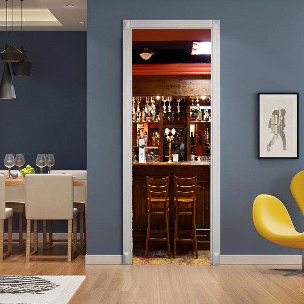 DIY 3D Door Sticker Modern Bar Wallpaper PVC Self-Adhesive Waterproof Home Decor Vinyl Mural Wall Decal Paste