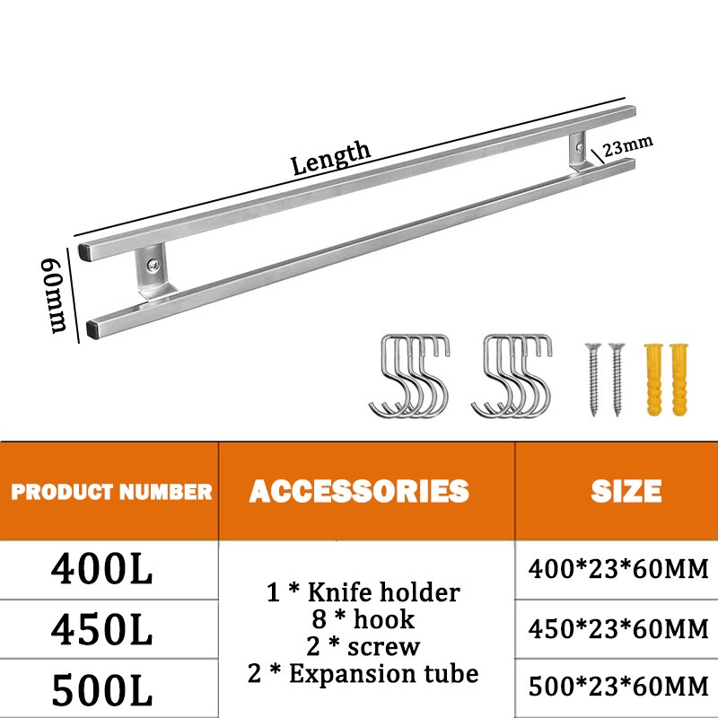 Aan de muur te bevestigen dubbele magnetische messenhouder voor keukengereedschappen, hangende rekkenset van 304 roestvrijstalen magnetische messen