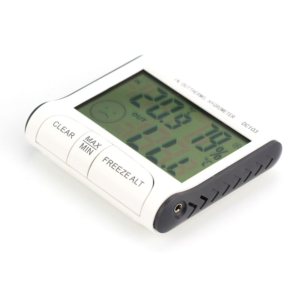 Digital LCD exterior termómetro de clima interior higrómetro medidor de humedad C/F controlador de temperatura botón batería hogar