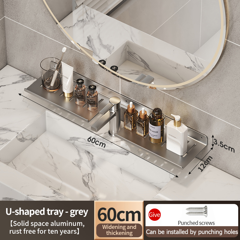 Wasserhahn-Aufbewahrungstablett, Badezimmer-Aufbewahrungsregal, WC mit Spiegel vorne, Waschbecken, Waschbecken, nicht perforiertes Badezimmerregal: Grün