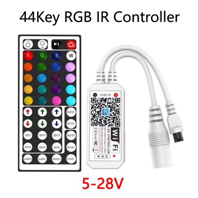 DC5V 12V 24V RGB Tape 5050 Led Wifi Controller Bluetooth WiFi LED Controller led strip IR Remote Control Alexa Google Magic Home: 44key IR RGB Wifi