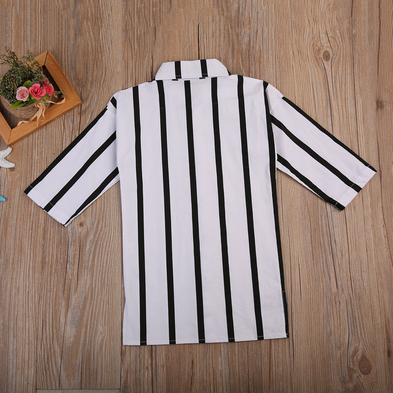 Girl Black White Striped Toddler Kid Dress Autumn Long Sleeve Buttons Shirt Dresses Clothes