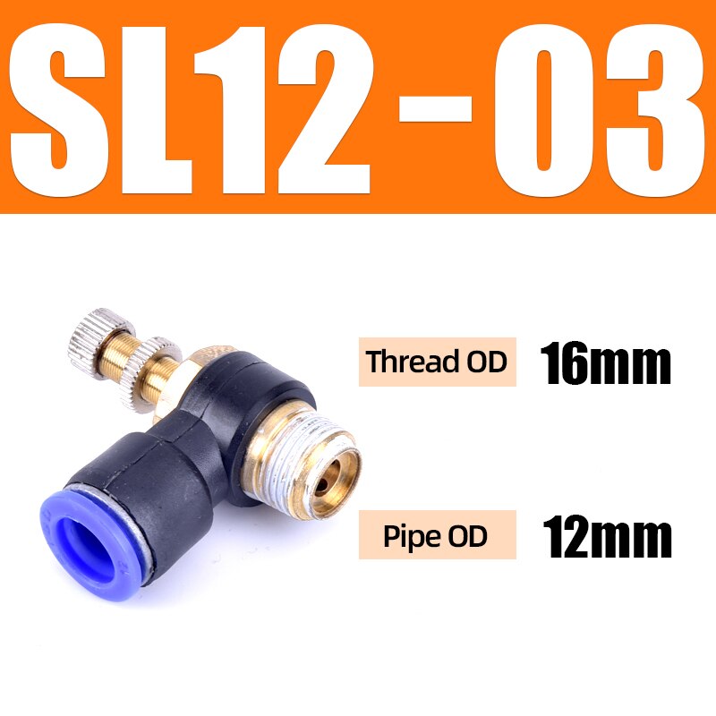 Sl 4 6 8 10 12mm hurtigkobling pneumatisk kobling  m5 " 1/8 " 1/4 " 3/8 " 1/2 lufthastighetsreguleringsventil strupeventil: Sl12-03
