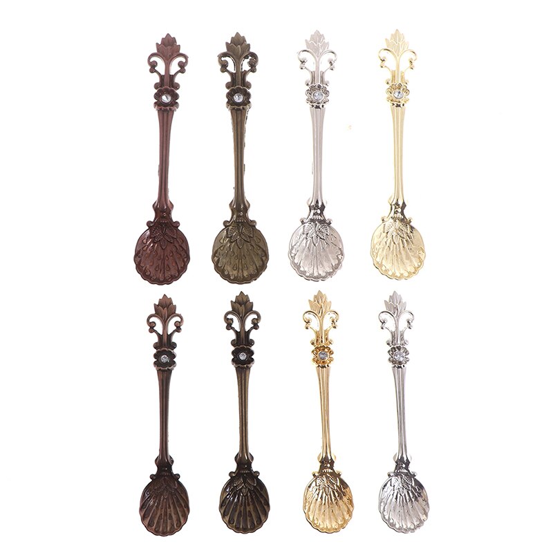 1 pz creativo Vintage ▾ in lega di zinco fiore foglia intaglio cucchiaio da cucina stoviglie posate per tè caffè cucchiai da dolce