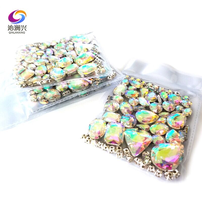 68 stk / pakke ab farve top-niveau glas krystal sy på sten, mix størrelse klo rhinestones diy / tøj tilbehør / bryllup dekoration