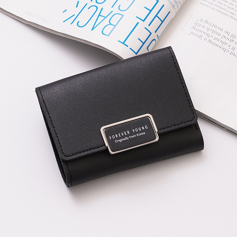 Wallet Women Leather Female Slim wallet Hasp Clutch Short Wallet Women Purse Card Holder Ladies Purse: Black