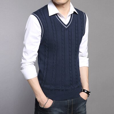 PEVSN Winter Herren Westen Ärmelloses Strick Warme Westen Casual Männer Nehmen V-ausschnitt Pullover Uniform Pullover Westen Herren Kleidung: Marineblau / XL