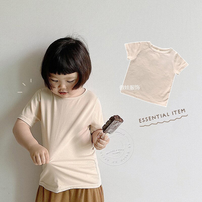 T-shirt da bambino per bambina t-shirt a maniche corte in cotone per bambini camicia per bambini t-shirt bianca estate coreana abbigliamento Casual per neonato: Beige shirt / 12m