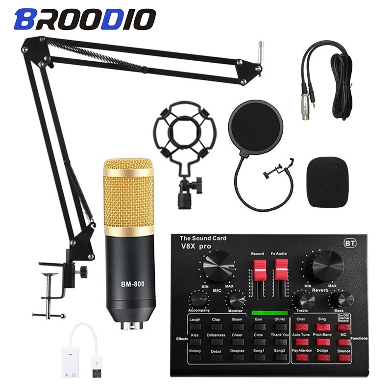 Karaoke microfoon studio  bm 800 condensatormicrofoon bundel opname geluidskaart stemvervormer fantoomvoeding kits voor computer