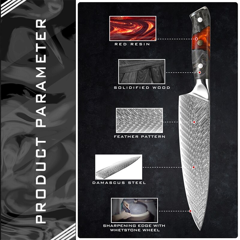 Japanese Kitchen Knife Set Real Damascus Chef Knifes Utility Boning Knives Meat Slicer Fruit Cutter Cooking Tools Grandsharp