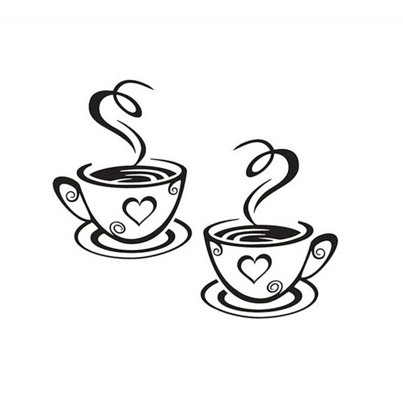 Svarta kaffekoppar väggkonst klistermärken pvc kaffe klistermärke dekal dekoration för kök café restaurang diy: 220