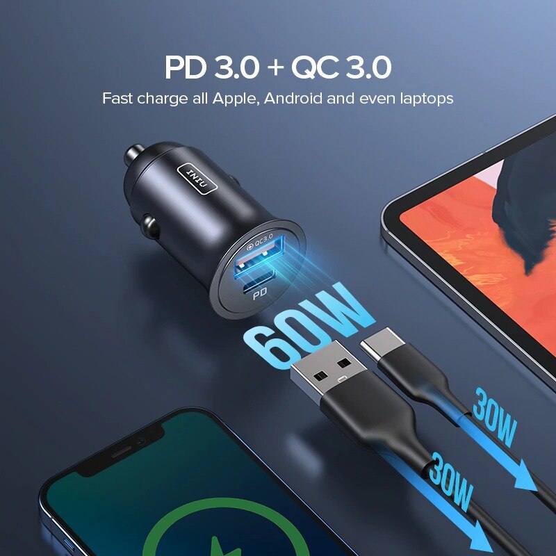 5a usb carregador de carro 60w pd carga rápida 4.0 tipo c adaptador de carregamento rápido para o iphone 12 11 pro max 8 7 xiaomi samsung s21 s20