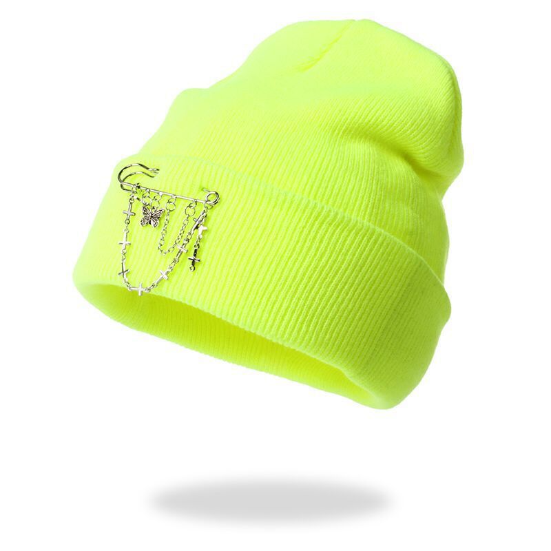 Women's Beanie Hats with Butterfly Chain Accessories for Winter Hip-Hop Knitted Hats Cap Streetwear Warm Hat Girls