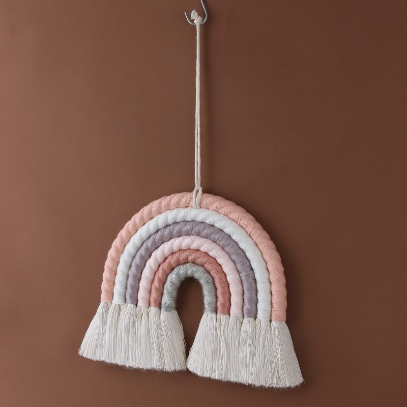 OOTDTY-adorno colgante de macramé de 5 líneas, cuerda tejida a mano, decoración de pared para habitación de bebé y niña, decoración de guardería para el hogar: Azul cielo