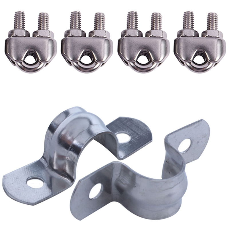 4Pcs Stainless Steel Cable Clip Saddle Clamp &amp; 20Pcs Stainless Steel 2-Hole Rigid Pipe Straps Clamp for 12mm Dia Tube
