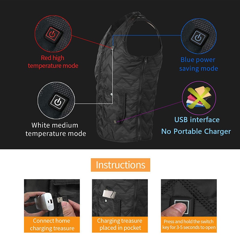 Electric Heated Vest Men Women Washable Heating Waistcoat Thermal Warm Clothing Usb Heated Outdoor Vest Winter Heated Jacket