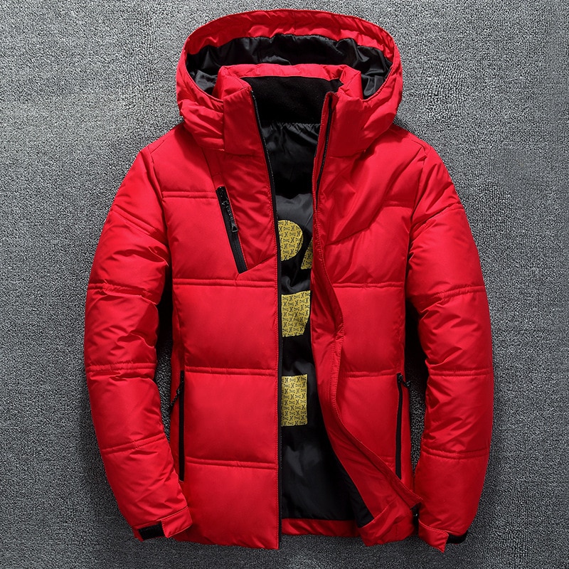 Winter Jacket Mens Thermal Thick Coat Snow Red Black Parka Male Warm Outwear - White Duck Down Jacket Men