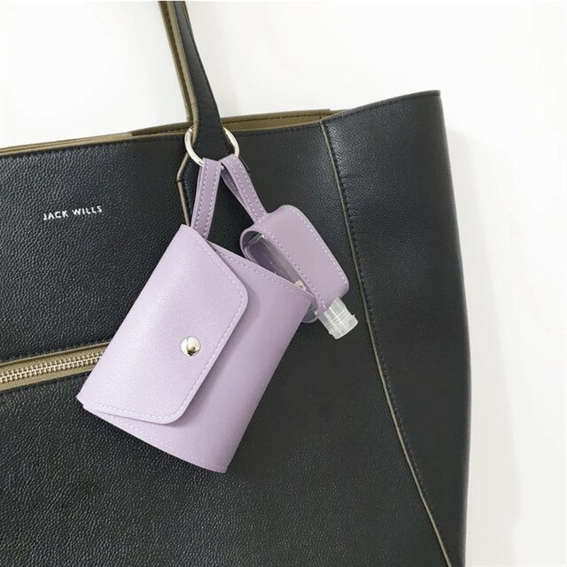 Wallet Mask storage folder Foldable mask temporary storage folder Key hanging buckle wallet Hand sanitizer leather cover set: Purple