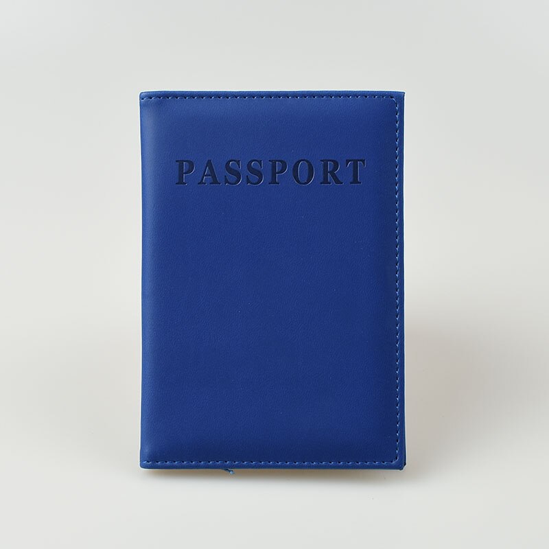 DIKEDAKU Simple Women Passport Cover Pink Travel Pu Leather Passport Holder Wallets Solid Girls Protect Passport Pocket: Blue