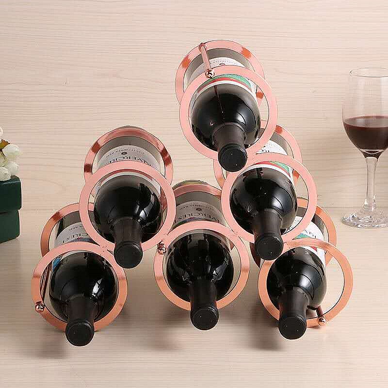 Metal vinreoler bar display rack rødvin opbevaring skab flaske skab stand holdere vinkælder opbevaring tilbehør: Rosa guld 6 hul
