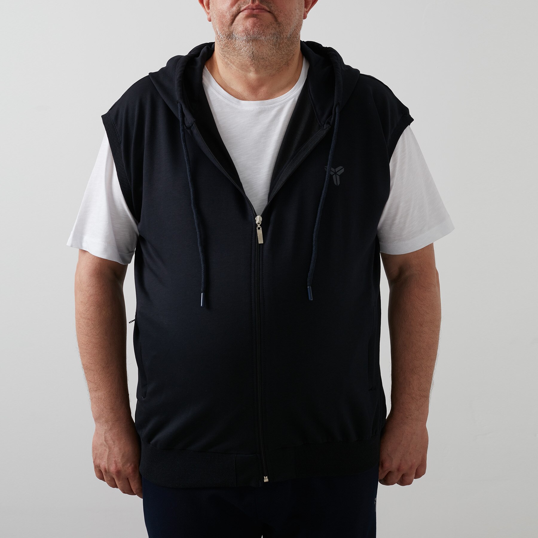 Buratti di Grandi Dimensioni con Cappuccio Tasca con Cerniera Gilet Gilet MASCHILE 568401: Blu marina militare / 3XL