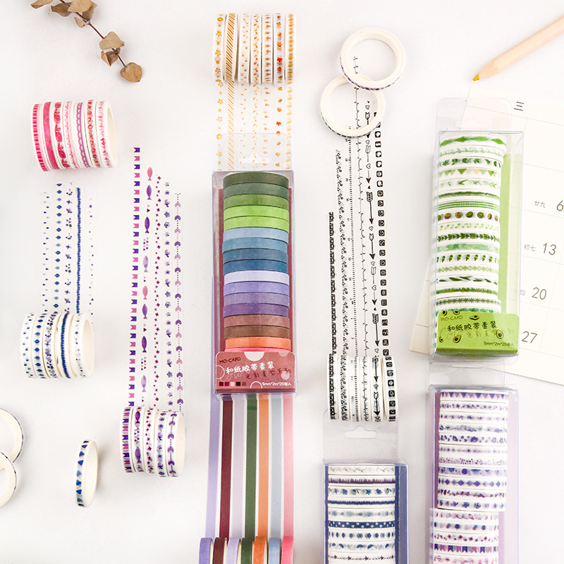Washi tape papel adhesivo decorado multicolor para hacer scrapbooking, cinta de papel de arroz, celo japonés, decoración, manualidades, álbum de recortes, papelería japonesa, varios colores, paquete de 20 rollos