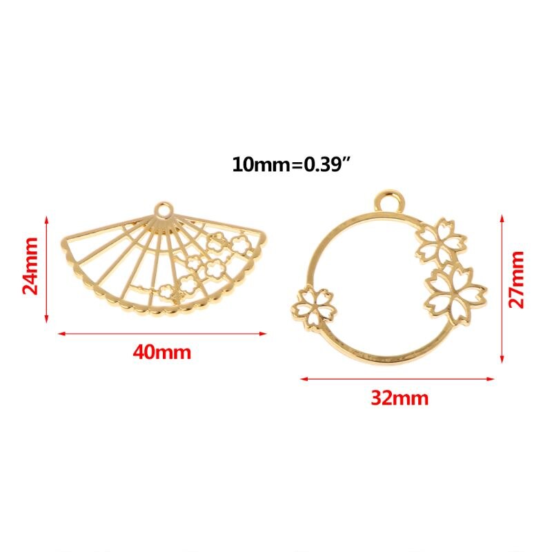 2022 13 Pcs/Set Flower Metal Frame DIY Epoxy Resin Crafts UV Resin Jewelry Making Pendant Holder Hollow Fan Floral Shape Dry