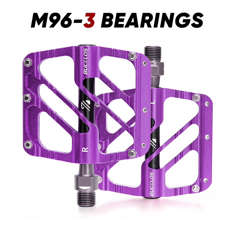 BUCKLOS-pedales de bicicleta con 3 rodamientos, ultraligeros, antideslizantes, CNC, pedales planos de aleación de aluminio, accesorios impermeables para bicicleta: Morado