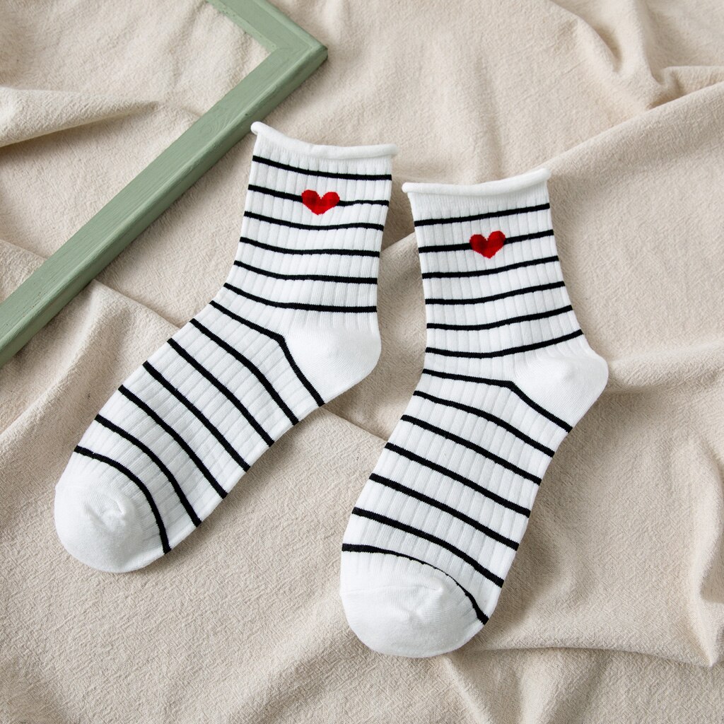 Ladies Casual Women Socks Striped Love Heart Cotton Solid Color Cute Dot Casual Breathable White Women Lady Socks 1 Pair: E