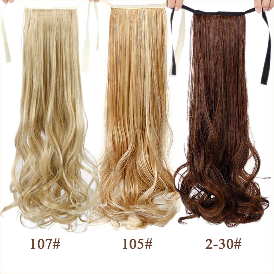 HUAYA 22 Inch Synthetic Long Curly Ponytail Clip In Hair Extensions Tail on False Hair Black Blonde Brown Pony Tail Hairpieces