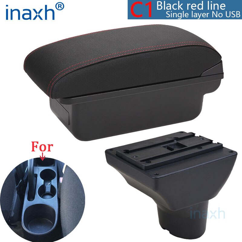For Hyundai I20 Armrest Interior Parts special Retrofit parts Car Armrest Center Storage box with USB LED light: C1 Black red NO USB