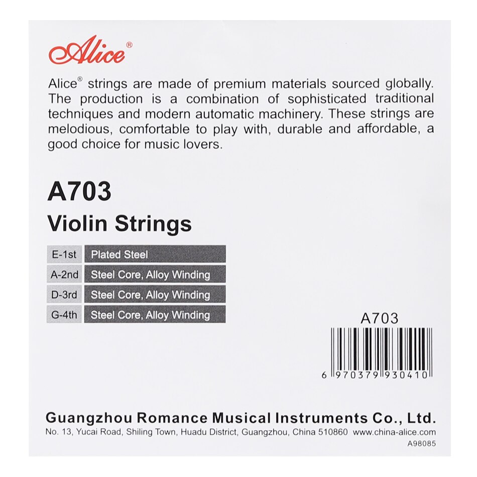 Alice  a703 rustfrit stål legering viklet sølv stål violinstrenge 4 stykker eadg til 4/4 3/4 1/2 1/4 1/8