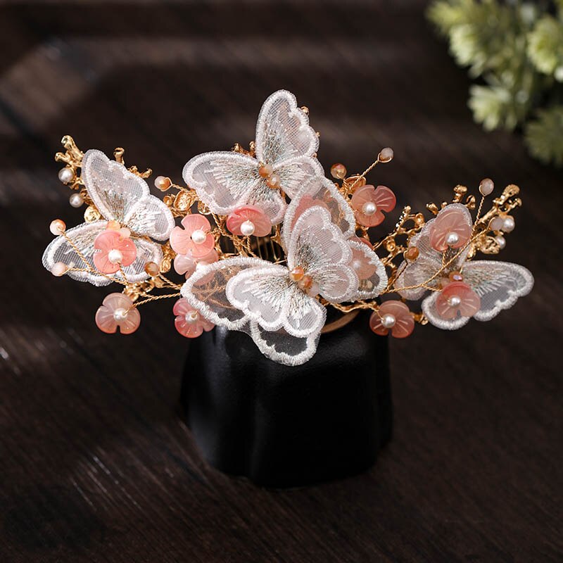 FORSEVEN Schmetterling Blume Schritt Schütteln Lange Quaste Kristall Perlen Haarnadeln Clips Haar Kämme Ohr Clips Chinesische Hochzeit Schmuck setzt