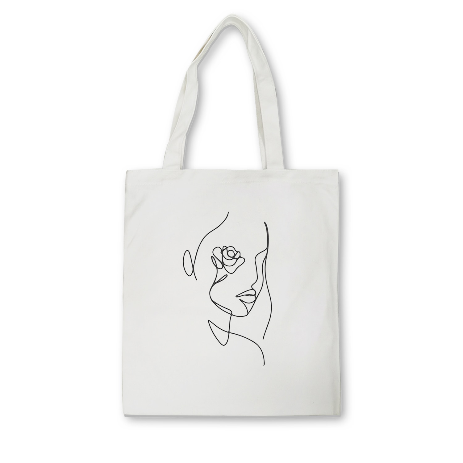 Skabelse hænder stregtegning lærred bomuld simpel tegneserie print store indkøbsposer piger ensfarvet liv afslappet pacakge håndtaske: E197 hvide
