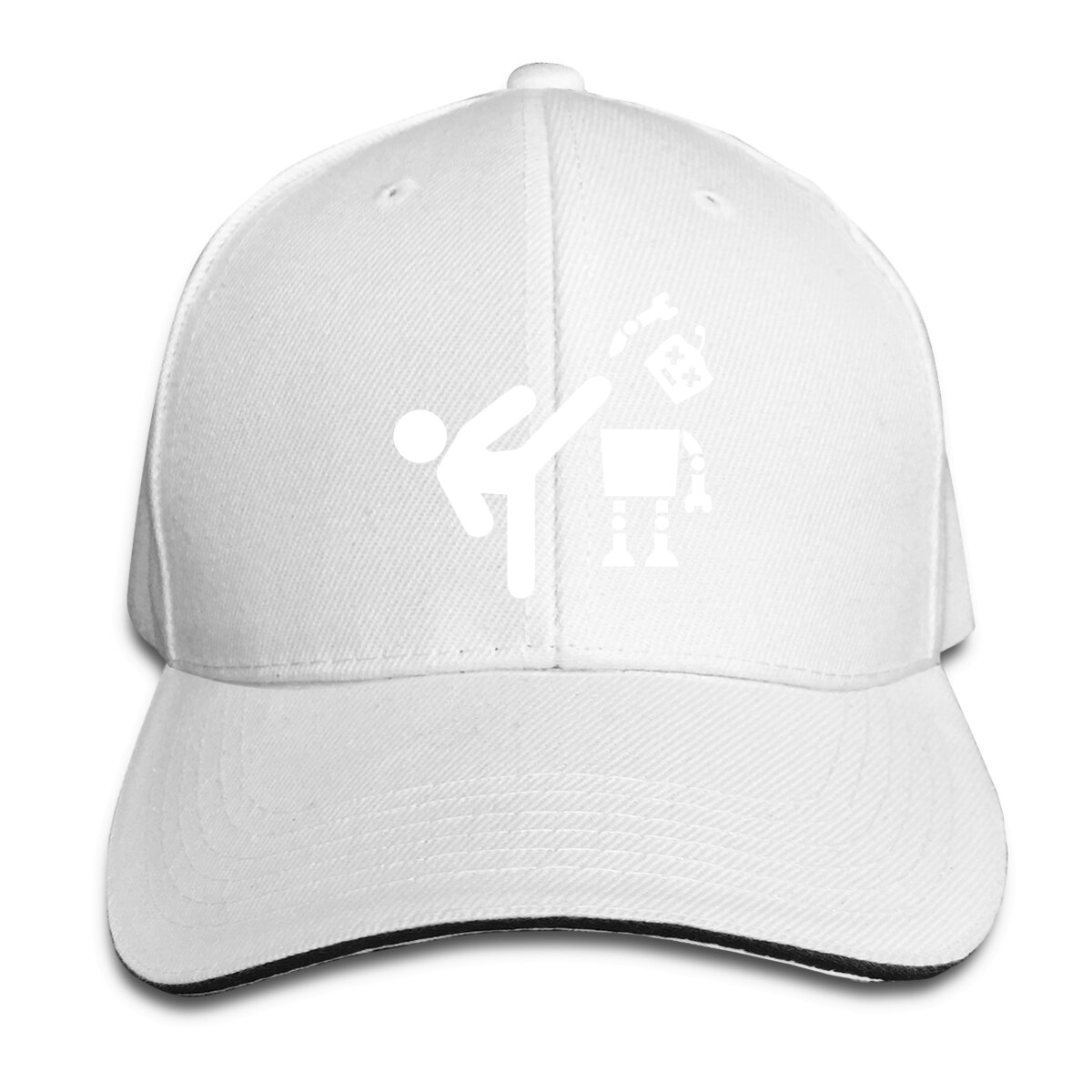 Robot, sombreros divertidos, gorras para hombres y mujeres, gorras de pico de pato, gorras de béisbol para automóvil, gorras ajustables de Snapback hip-hop unisex: Blanco