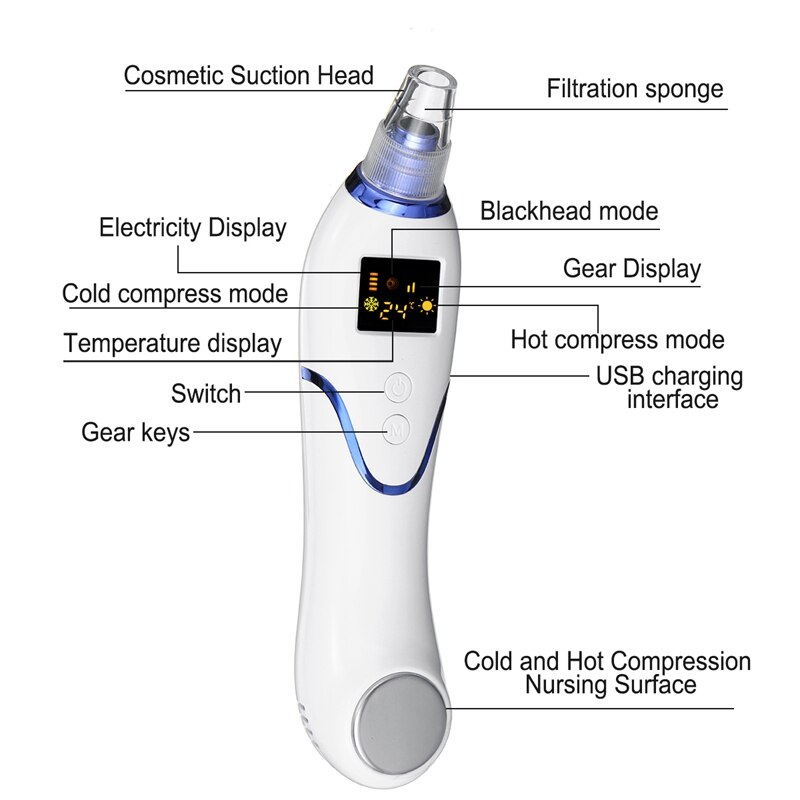 2 in 1 Multi-Functional Ice Compress Blackhead Remover Vacuum Suction Face Pimple Acne Extractor Facial Pores Cleaner Skin Tools