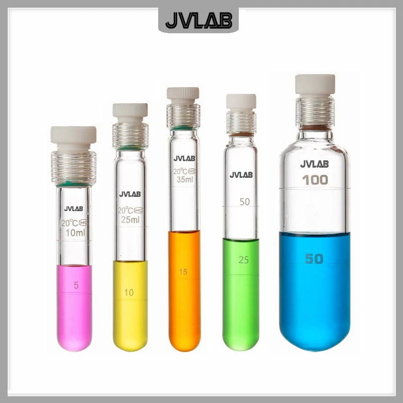 Glass Pressure Resistant Tube PTFE Plug Screw Mouth Chemical Laboratory Round Bottom Test Tube 5 10 25 50 100ml