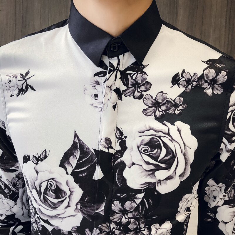 Skjorta herr rosa skjorta mönster ropa de hombre button up herr långärmad slim fit bröllopsskjorta herr klubbfest