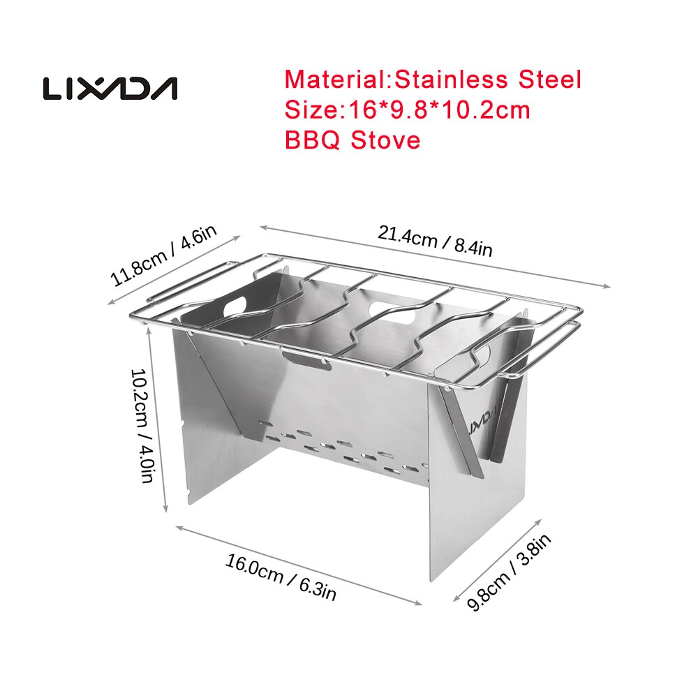 Lixada Portable Titanium Lightweight Folding Wood Stove Pocket Stove Outdoor Cooking Backpacking Camping Stove set accessories: BBQ Stove