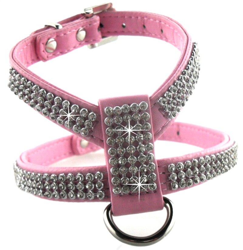 4 Maten Pu Lederen Strass Hond Harnas Veiligheid Comfortabele Aankleden Huisdier Harnas Kraag Voor Kleine Medium Grote Hond: Roze / XS