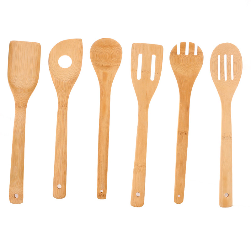 6Pcs/set Cooking Utensils Bamboo Wood Kitchen Slotated Spatula Spoon Mixing Holder Dinner Food Rice Wok Shovels Tool EJ875484