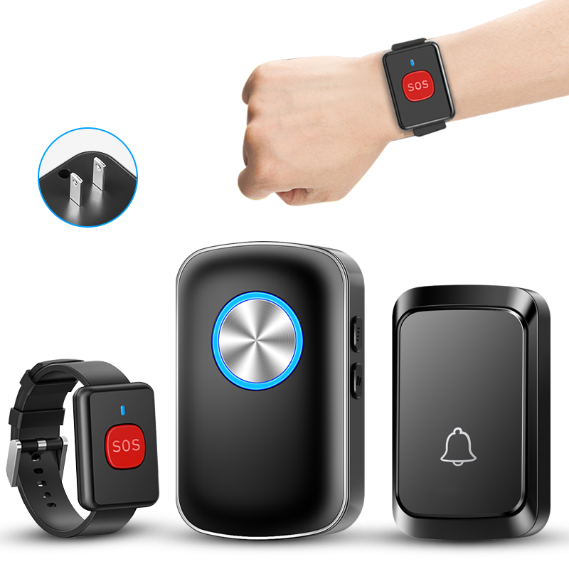 Bouton d'appel de panique SOS, sonnette intelligente sans fil, Style montre, bouton d'appel, téléavertisseur pour soignant, système d'alarme sécurisé pour Patient âgé: Or