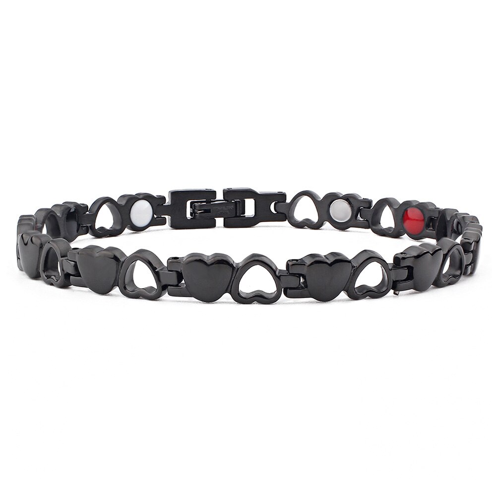 FINE4U B382 zdrowa bransoletka energetyczna Hearted Design stal nierdzewna opieka zdrowotna magnetyczna złota bransoletka łańcuch ręczny dla kobiet: Black1