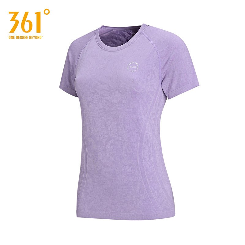 361 Degrees Womens Training Short Sleeve T-Shirt Elastic O-Neck Slim Sports Tops (Purple) W562014102-1I