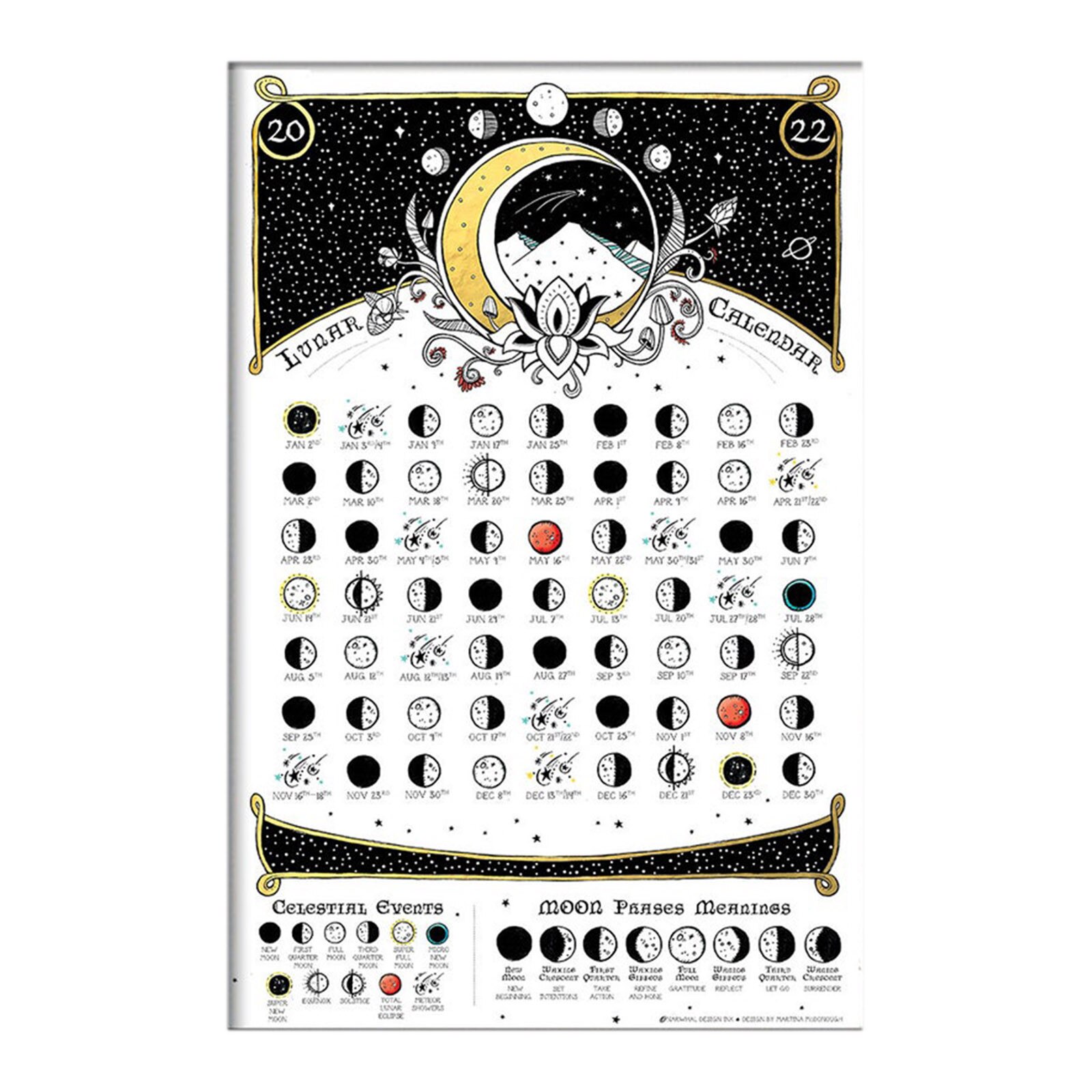 Calendar 2022 Moon Phases Space Print Lunar Calendar For Living Room Art Home Decor Wall Calendars Year: C