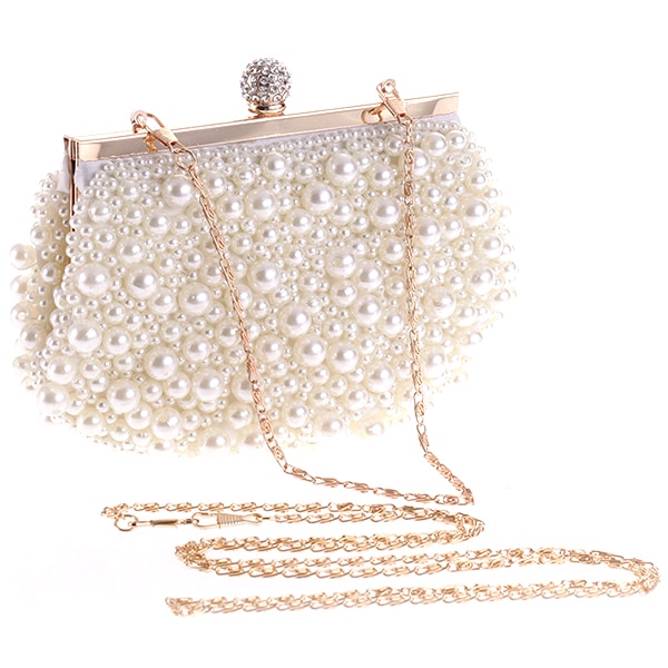 Bolso de mano de noche para boda, bolsa de noche con perlas, bolso de cena, pequeño, para dama de honor, blanco: Default Title