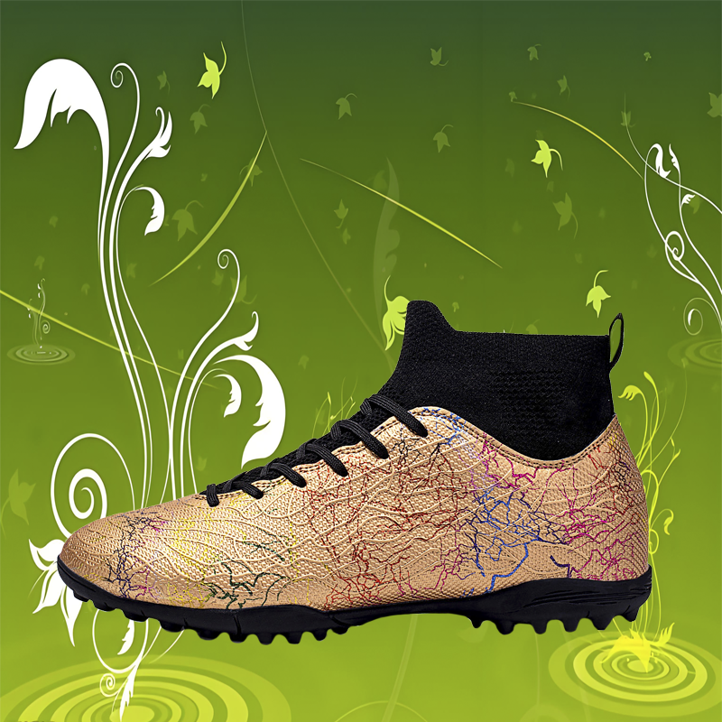 Men Football Boots Breathable Sport Training Soccer Shoes Cleats Sport Outdoor TF Futsal Match Turf Grass: Gold / 44