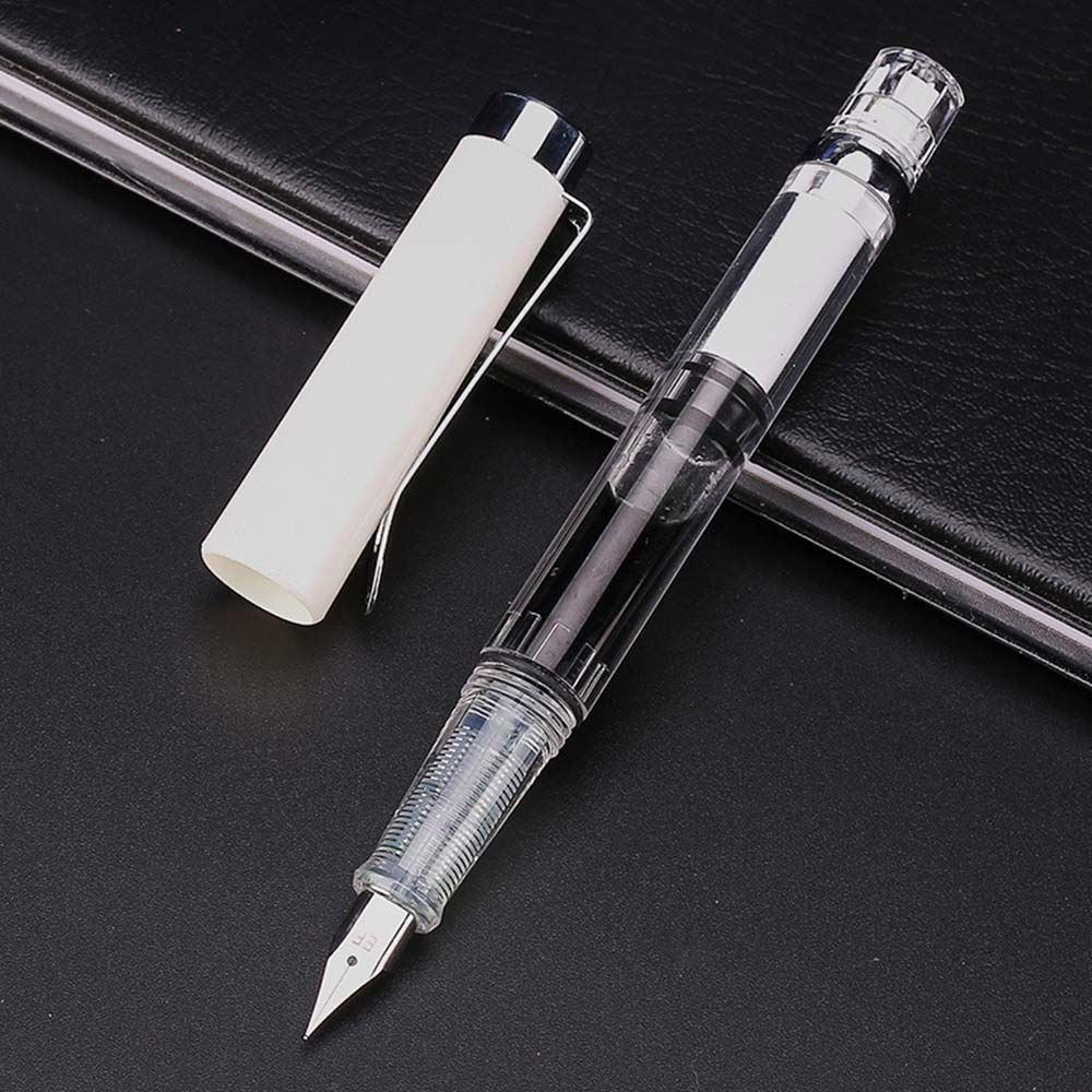 Fountain Pen Piston Transparent Gold/Silver Clip Fine Nib 0.5mm Wing Sung 3008 Fountain Pen: White