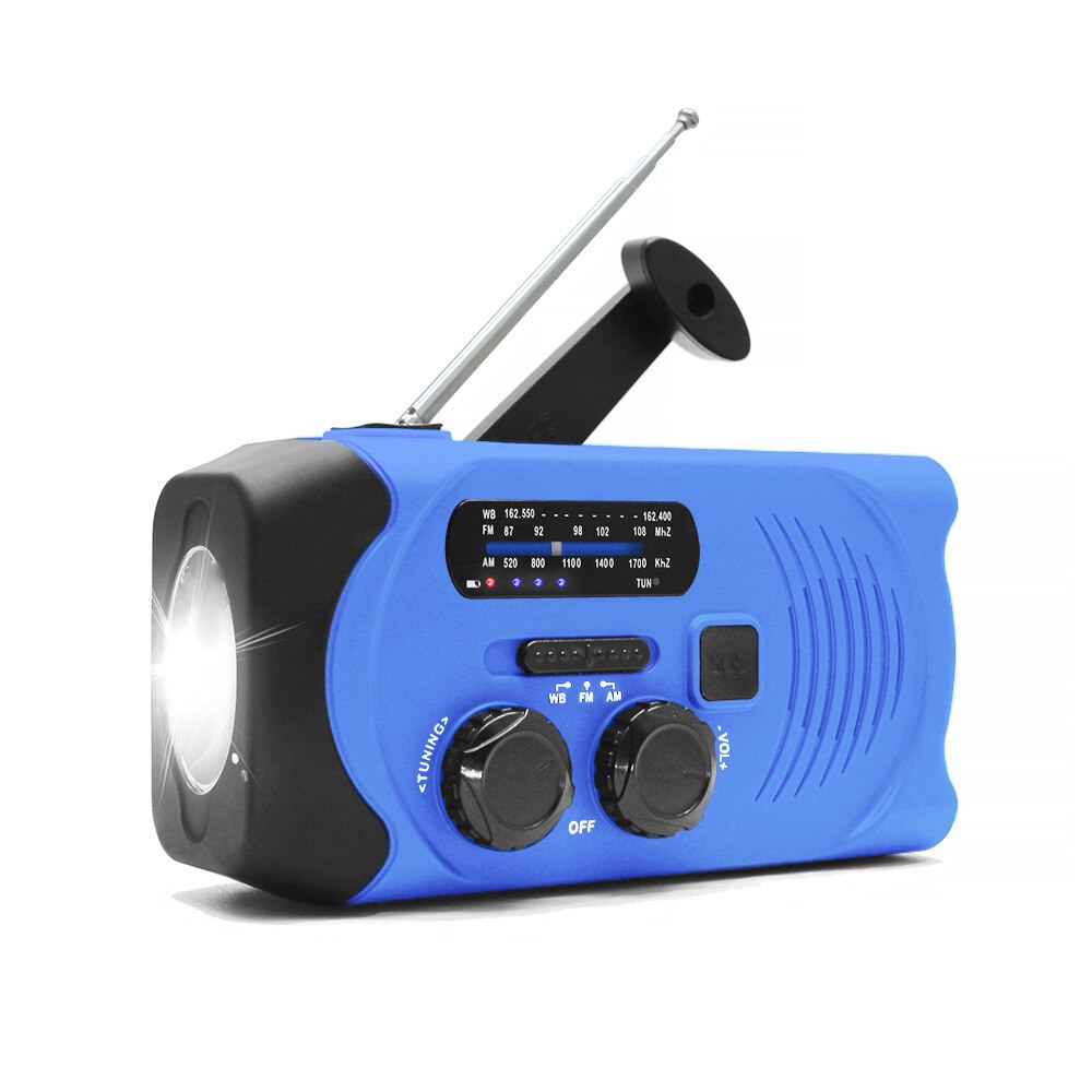 2000mAh Solar Radio AM/FM Weather Radio Multifunctional Portable Emergency Radio With LED Flashlight Solar Mobile Power Radio: blue