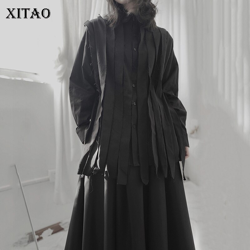 XITAO-Camiseta de costura Irregular de estilo oscuro, Tops y blusas de Color sólido de tendencia para mujer, ropa de Harajuku para mujeres de las mayas DMY4474